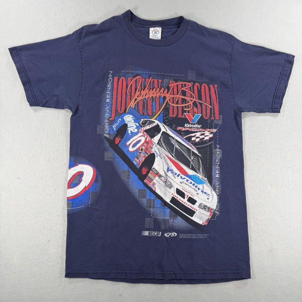 Vintage 2001 Johnny Benson Valvoline Racing Shirt Navy Blue NASCAR #10 Large